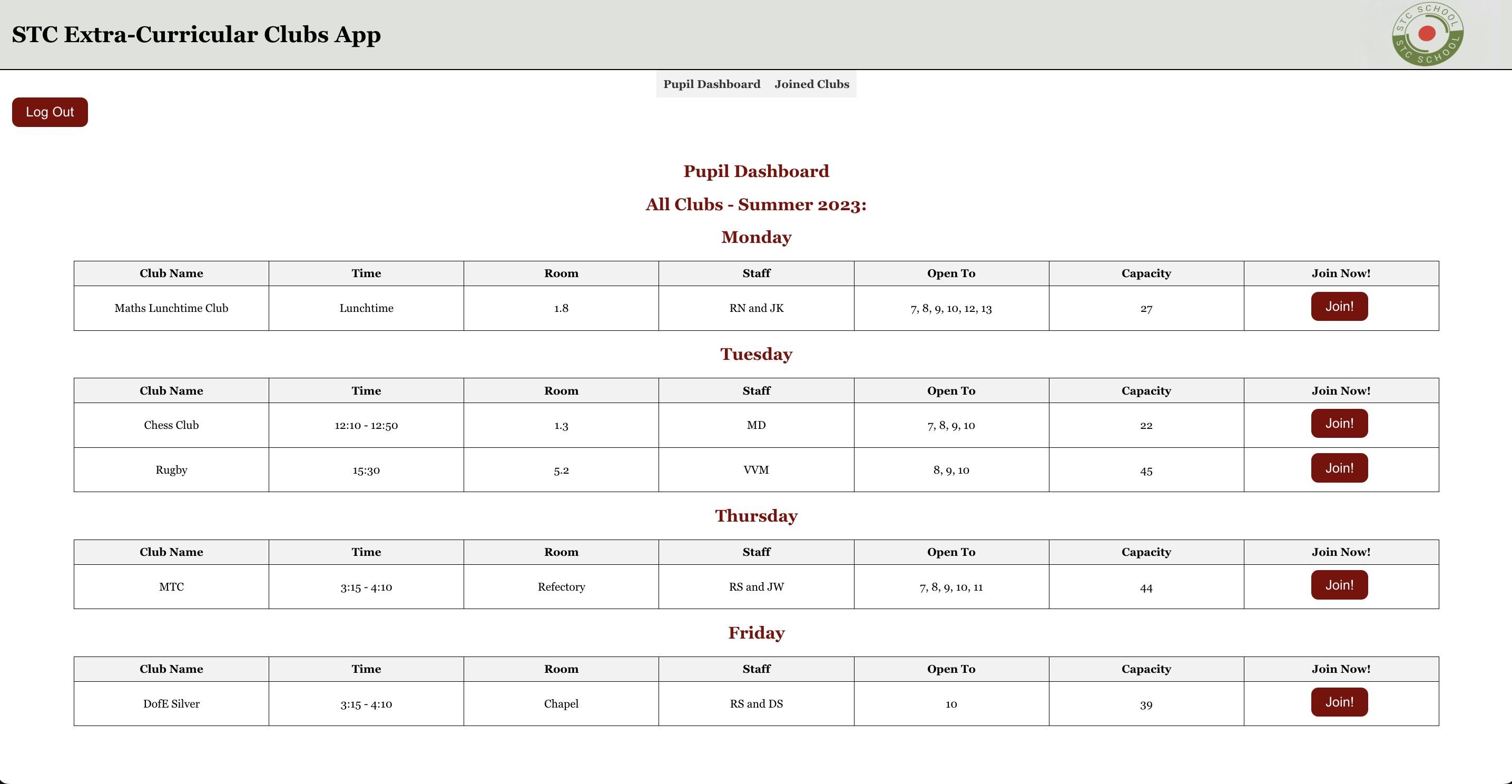 Extra-Curricular Clubs App